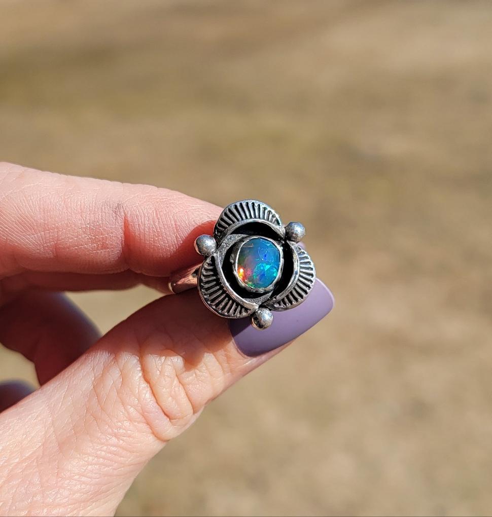 Ethiopian Opal Bloom Shadowbox Ring, Size 7