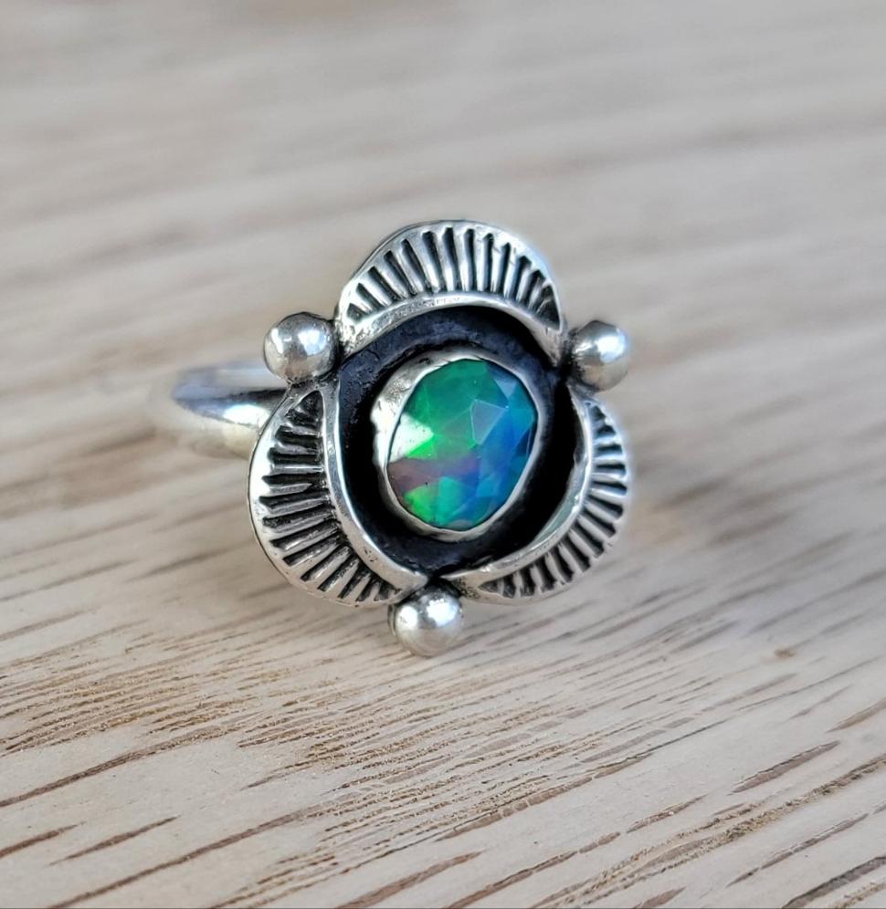 Ethiopian Opal Bloom Shadowbox Ring, Size 7