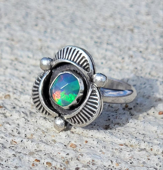 Ethiopian Opal Bloom Shadowbox Ring, Size 7