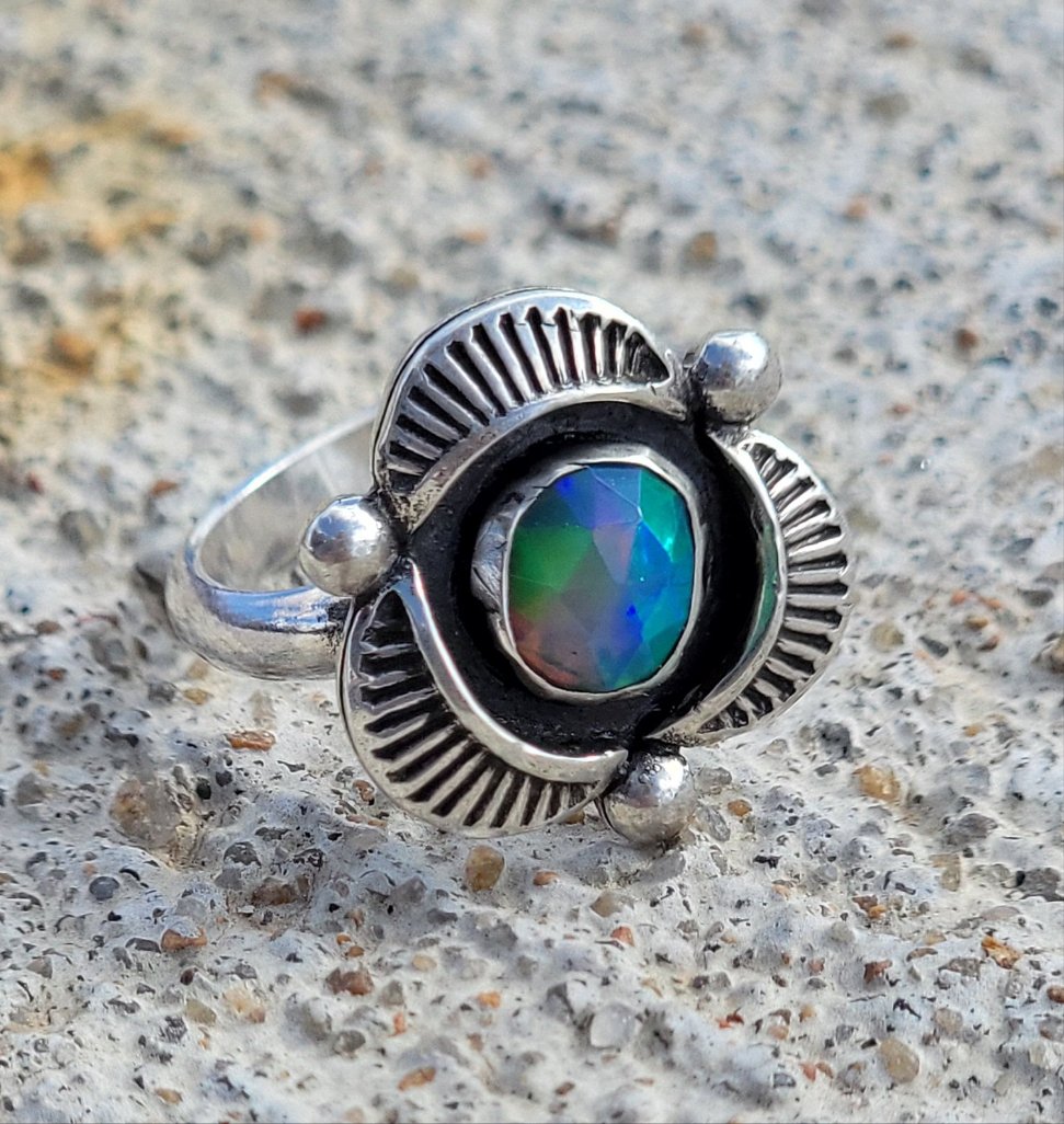 Ethiopian Opal Bloom Shadowbox Ring, Size 7