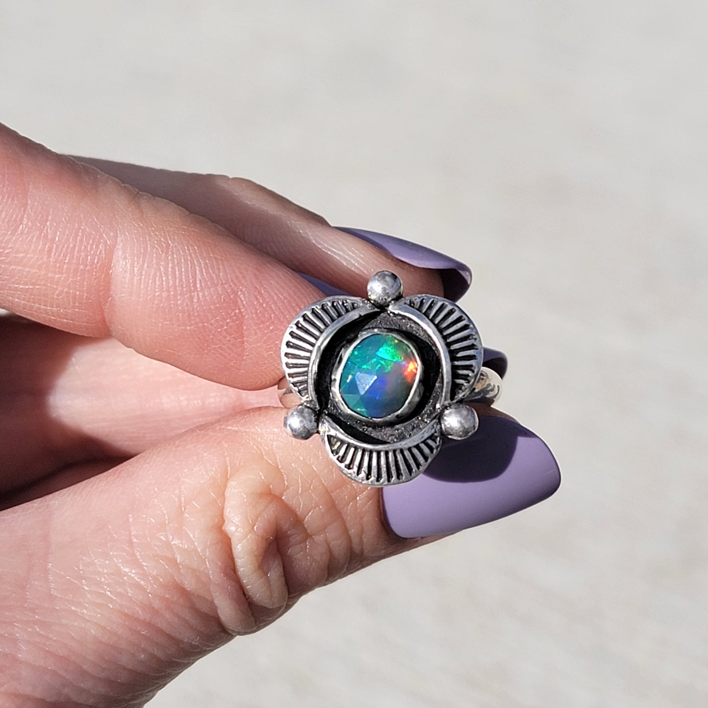 Ethiopian Opal Bloom Shadowbox Ring, Size 7