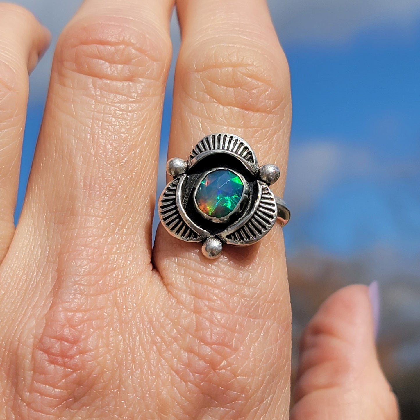 Ethiopian Opal Bloom Shadowbox Ring, Size 7