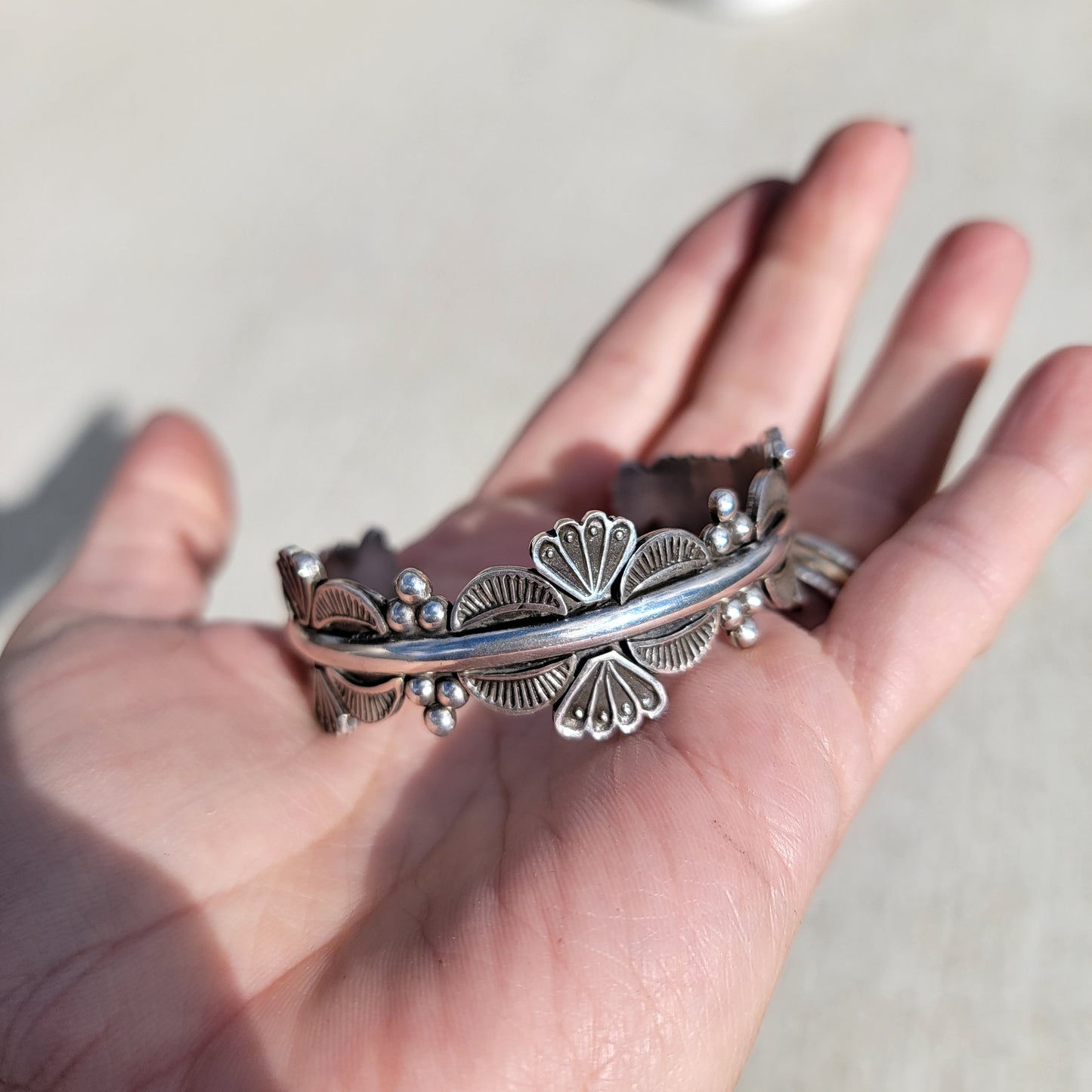 Spring Blossom Stamped Sterling Cuff