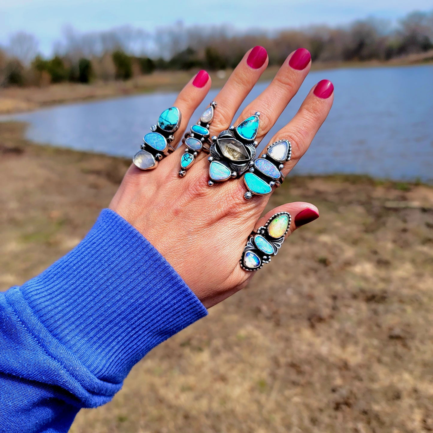 Sz 6.25 Australian Pipe Opal, Turquoise and Moonstone Ring