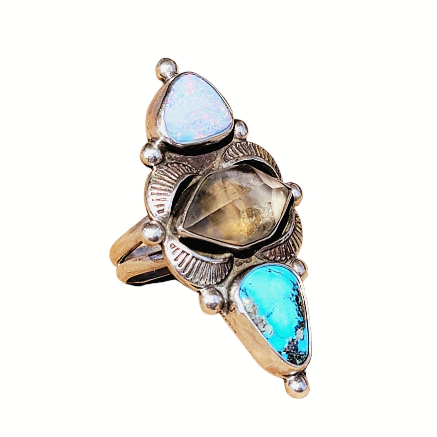 Sz 8.75 Australian Pipe Opal, Turquoise and Moonstone Ring