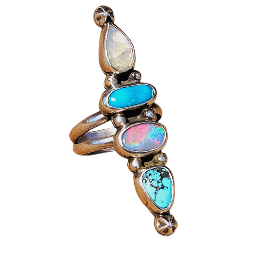 Sz 6.25 Australian Pipe Opal, Turquoise and Moonstone Ring