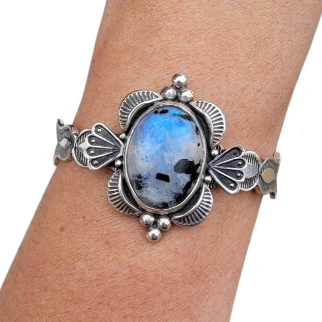 Stamped Heavy Gauge Moonstone  Cuff