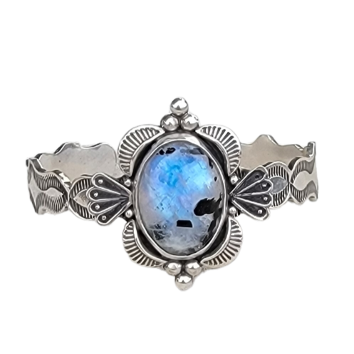 Stamped Heavy Gauge Moonstone  Cuff