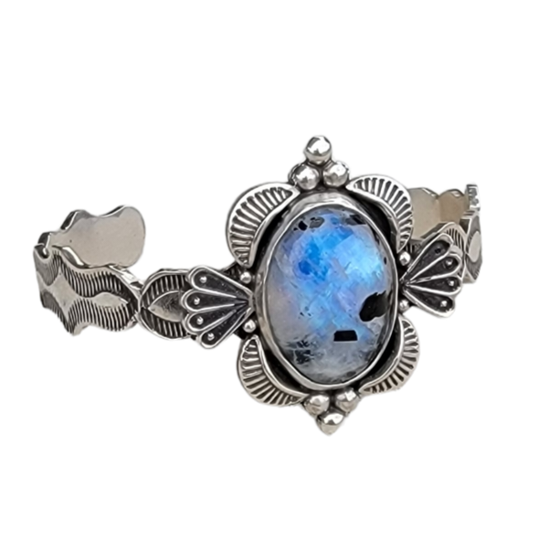 Stamped Heavy Gauge Moonstone  Cuff