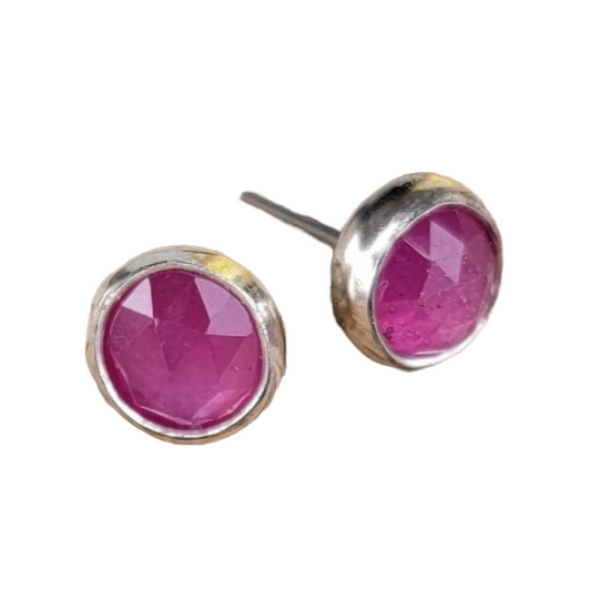 Rosecut Pink Sapphire and Sterling studs